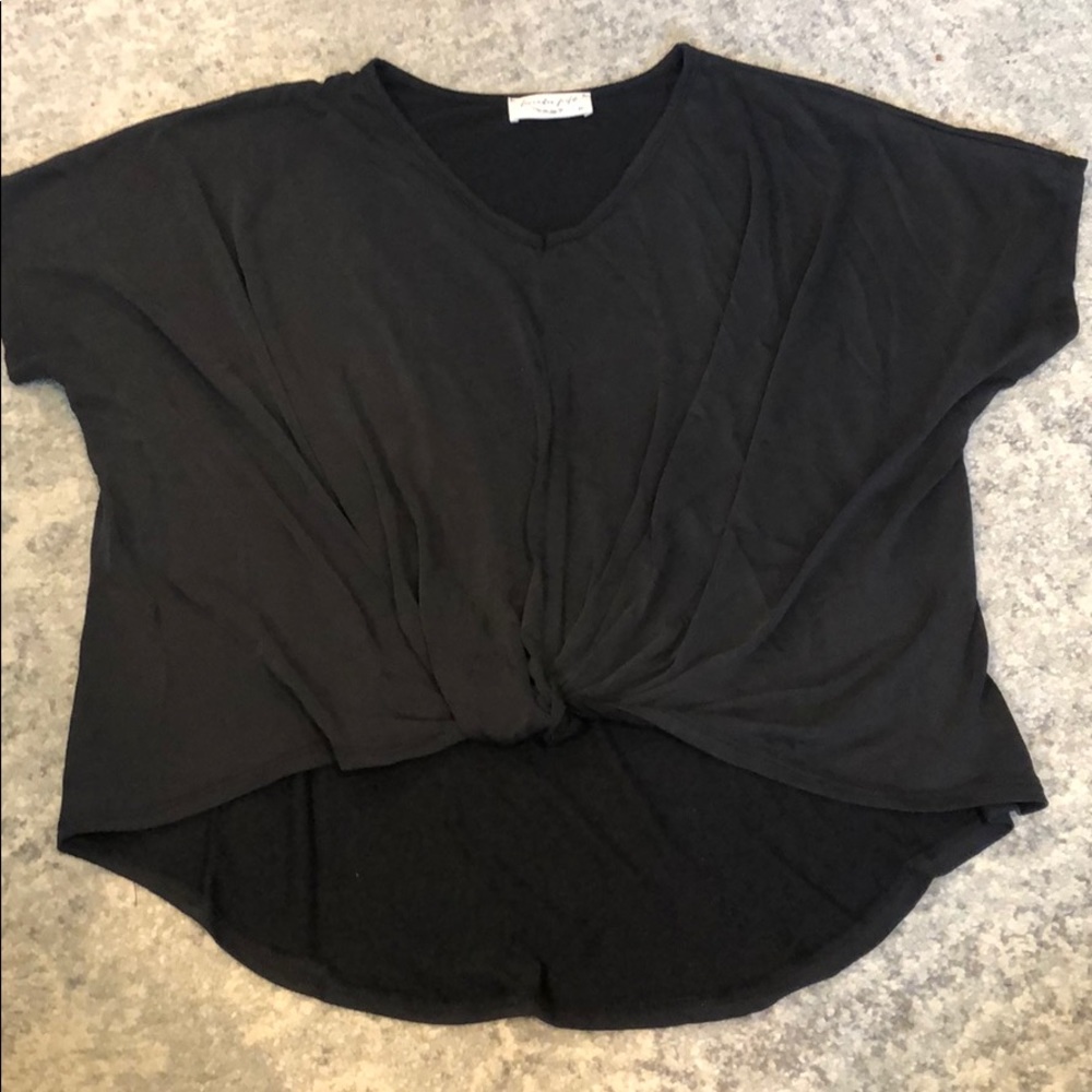 Knot front black tee